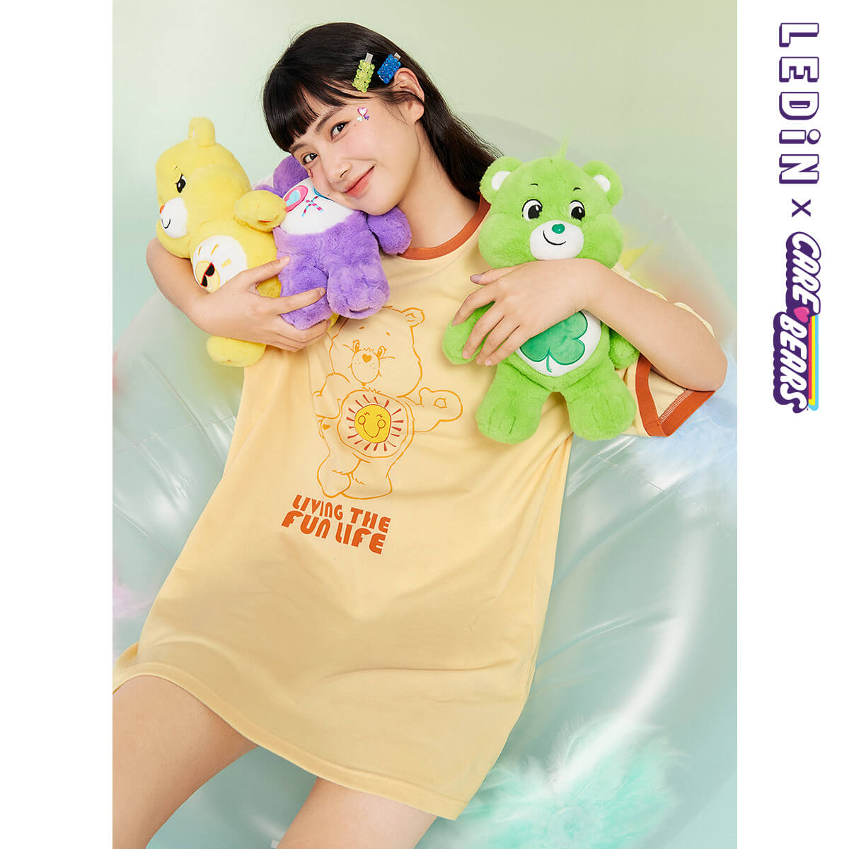 【愛心熊聯名】樂町可愛連衣裙早春少女心俏皮印花T卹連衣裙